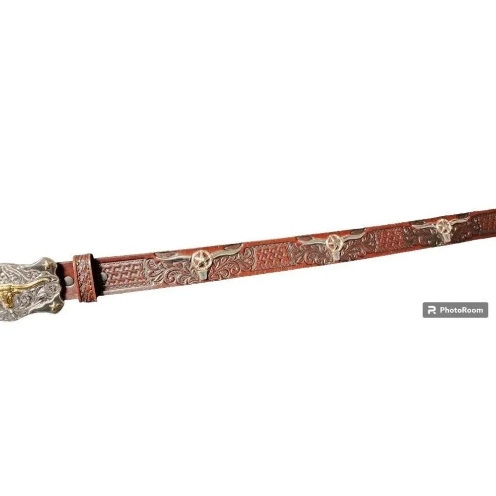 Tony Lama TEXAS Longhorn Tooled Leather Belt Kids 25